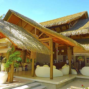 Palmex artificial rio thatch roof installation in the Maldives 